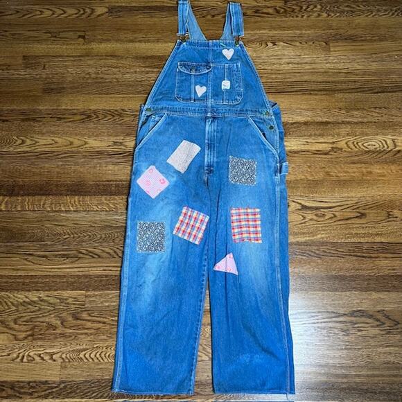 VTG Pointer Brand Denim Bib Overalls Womens XL (READ) Patchwork Western USA - Picture 1 of 16
